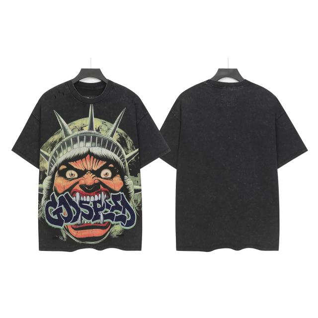 Rhinestone Logo God Statue Print Distressed Washed Version Tee 2 colors 28760692