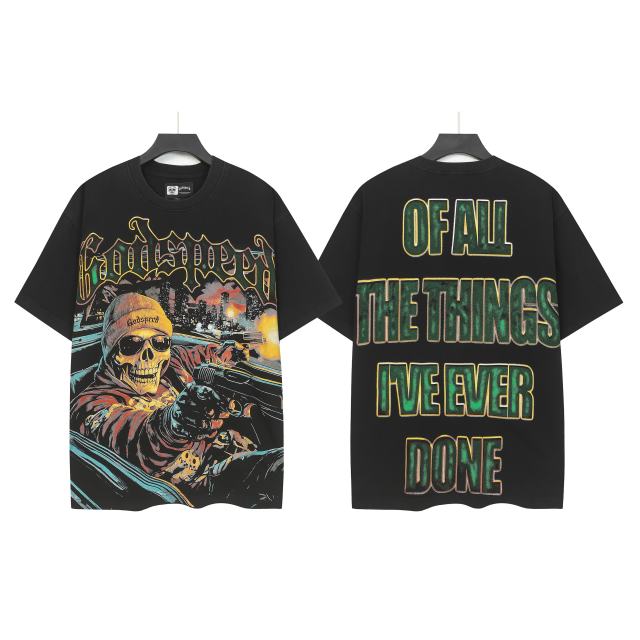 Luxury Car Skeleton Gun Print Washed Version Tee 2 colors 28696500