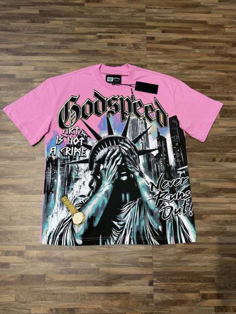 Pink face-covering Liberty Goddess hot-diamond printed T-shirt 29038242