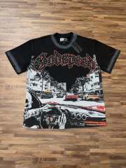 Miami sports car party rhinestone gradient distressed T-shirt 2 colors 29038229