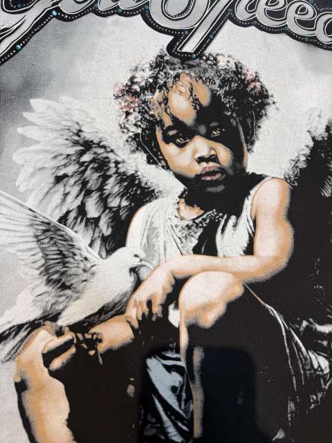 American-style washed and distressed black angel child's loose short-sleeved shirt 29047384