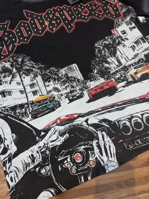 Miami sports car party rhinestone gradient distressed T-shirt 2 colors 29038229