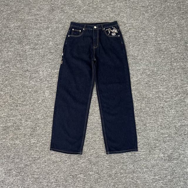 Derschutze Blossom V2 Raw Denim Sakura Embroidery Loose Straight Casual Jeans