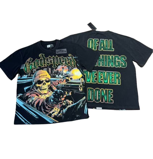 Luxury Car Skeleton Gun Print Washed Version Tee 2 colors 28696500
