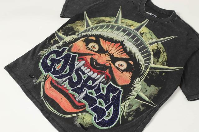 Rhinestone Logo God Statue Print Distressed Washed Version Tee 2 colors 28760692