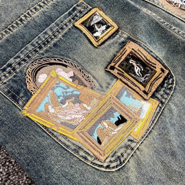 Derschutze Blossom V2 Raw Denim Sakura Embroidery Loose Straight Casual Jeans