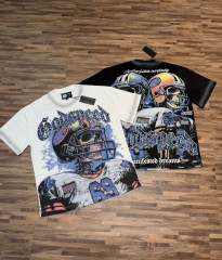 American football skull rhinestone double-sided printed vintage T-shirt 29038206