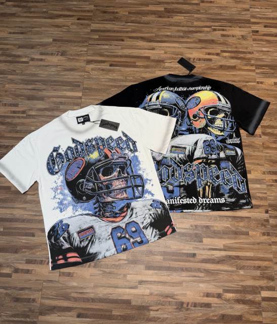 American football skull rhinestone double-sided printed vintage T-shirt 29038206