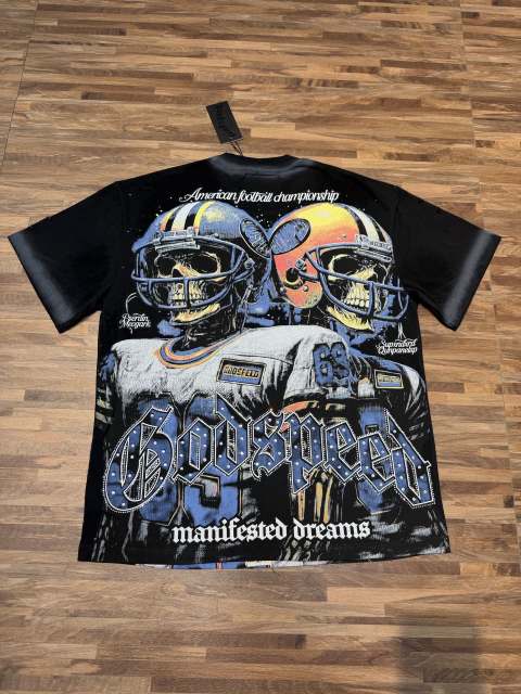 American football skull rhinestone double-sided printed vintage T-shirt 29038206