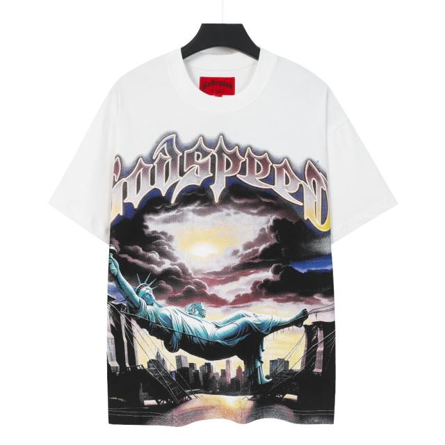 Vintage, laid-back, and free-spirited Goddess gradient letter print T-shirt 29035201