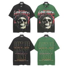 [Buy Two Get One Free]Skull with Rose Wreath Print Washed Version Tee 3 colors 28494382
