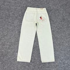 Derschutze Koi Fish Denim Loose Straight Jeans With Pond Bear Embroidery