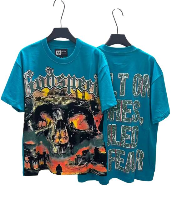 Flame Skeleton Ruined City Print Washed Version Tee 2 colors 28576259