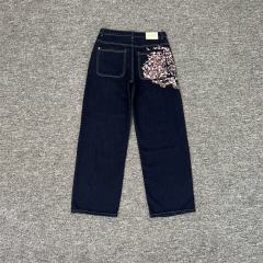 Derschutze Blossom V2 Raw Denim Sakura Embroidery Loose Straight Casual Jeans