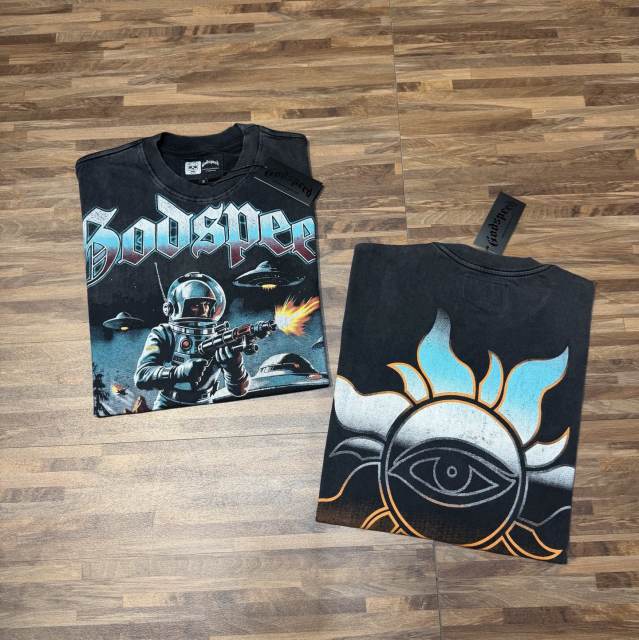 Space Warrior vintage washed printed short-sleeved shirt 29033336