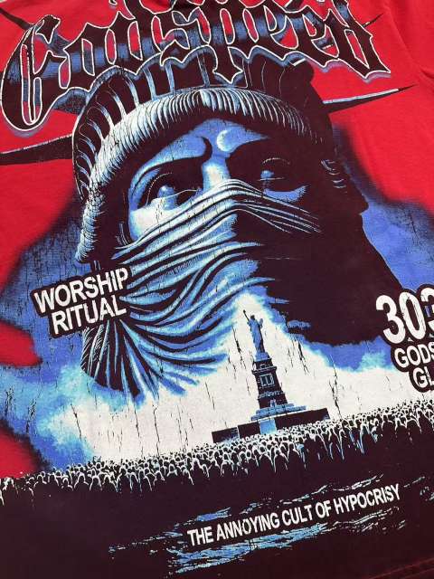 Masked Statue of Liberty Print Washed Version Tee 3 colors 28694019
