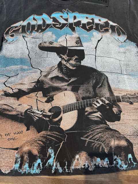Western cowboy skull guitar vintage washed double-sided printed T-shirt 29038247