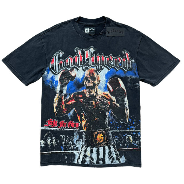 Godspeed Boxer Skull Print Washed Version Tee 2 colors
