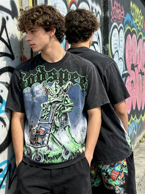 Little Devil  vintage washed printed loose short-sleeved T-shirt 29033480