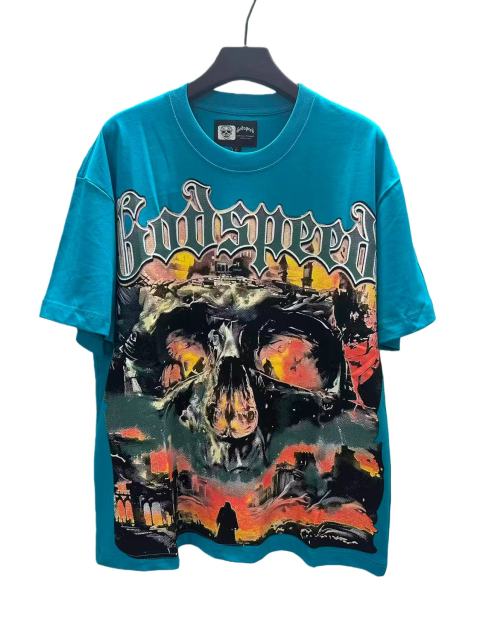 Flame Skeleton Ruined City Print Washed Version Tee 2 colors 28576259