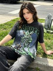 Little Devil  vintage washed printed loose short-sleeved T-shirt 29033480