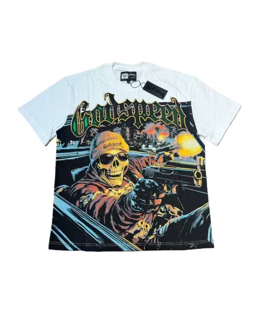 Luxury Car Skeleton Gun Print Washed Version Tee 2 colors 28696500