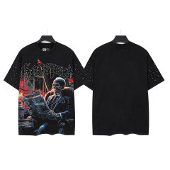 Dark skeleton print vintage-style T-shirt with a worn-out look 29033292