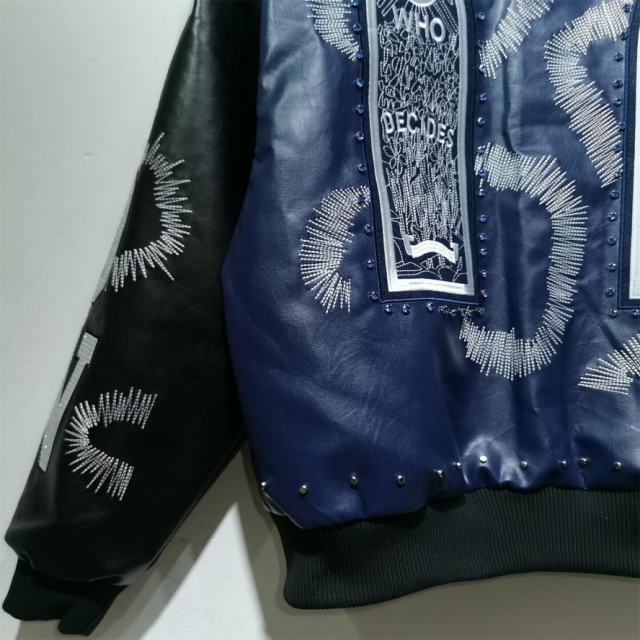 WHO DECIDES WAR Gothic Totem Embroidered PU Rhinestone Biker Jacket