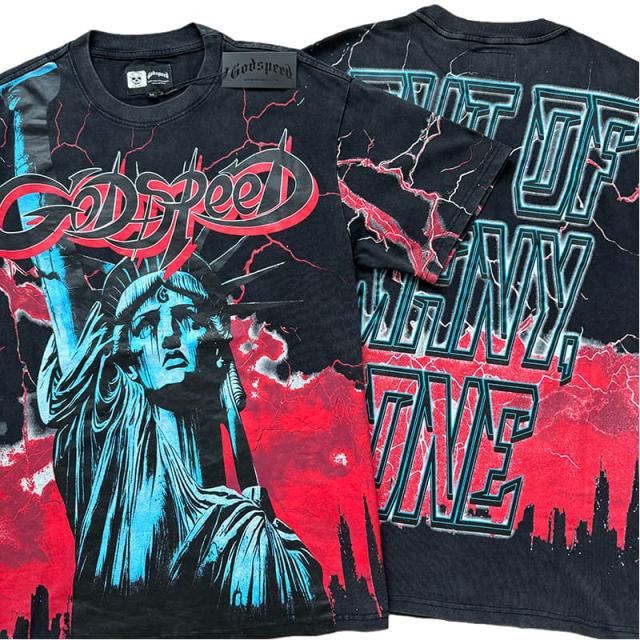 28313135 Lightning Statue of Liberty Sculpture Printed Washed Version Tee 3 colors