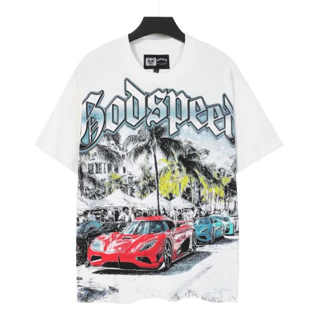 Miami sports car party rhinestone vintage short-sleeved T-shirt 29035187