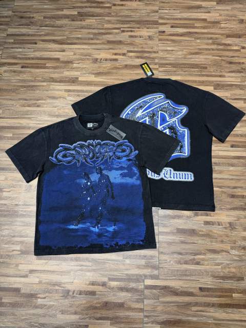 Vintage washed starry sky silhouette print loose short-sleeved T-shirt 29033304