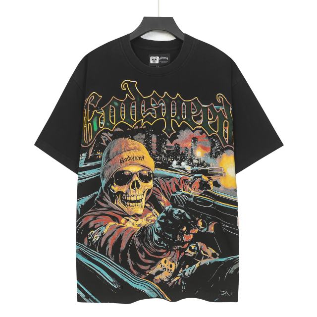 Luxury Car Skeleton Gun Print Washed Version Tee 2 colors 28696500