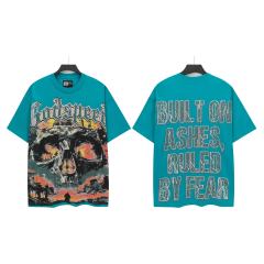 Flame Skeleton Ruined City Print Washed Version Tee 2 colors 28576259