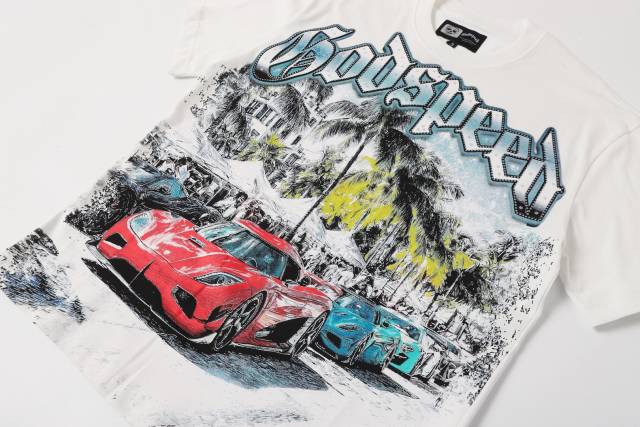 Miami sports car party rhinestone vintage short-sleeved T-shirt 29035187