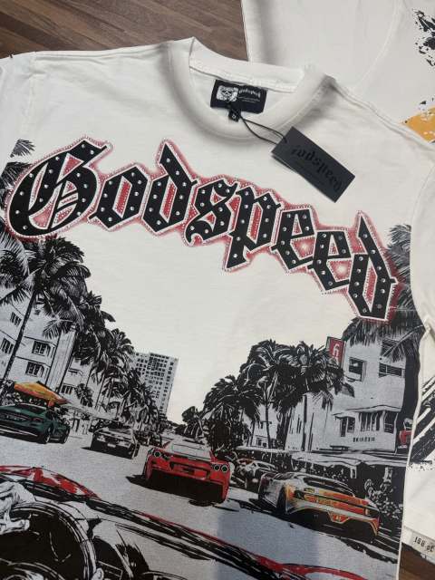Miami sports car party rhinestone gradient distressed T-shirt 2 colors 29038229