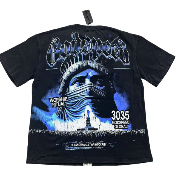 Masked Statue of Liberty Print Washed Version Tee 3 colors 28694019