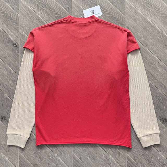 Saint Vanity Washed Vintage Distressed Fake Two-Piece Long Sleeve T-Shirt