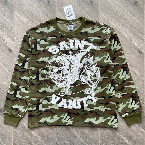 Saint Vanity Retro Camo Printed Casual Long Sleeve T-Shirt