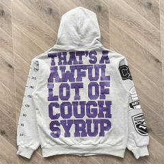 1:1 Top Quality That's A Awful Lot of Cough Syrup  Zip Up Hoodie Pants Grey