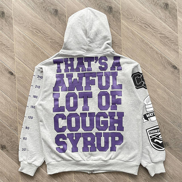 1:1 Top Quality That's A Awful Lot of Cough Syrup  Zip Up Hoodie Pants Grey