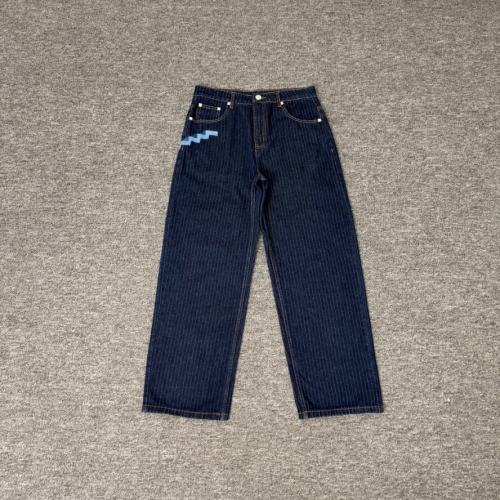 Derschutze Vertical Striped Unisex Loose Straight Denim Jeans