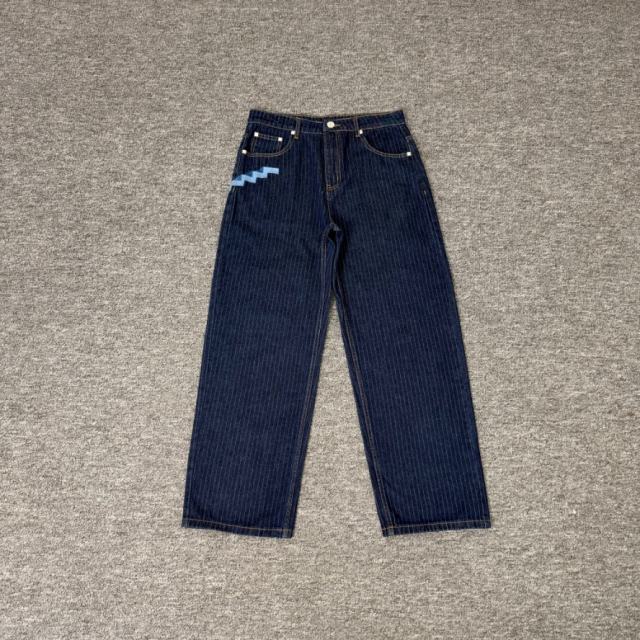 Derschutze Vertical Striped Unisex Loose Straight Denim Jeans