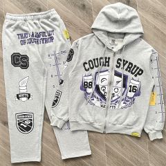 1:1 Top Quality That's A Awful Lot of Cough Syrup  Zip Up Hoodie Pants Grey