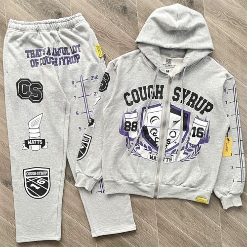 1:1 Top Quality That's A Awful Lot of Cough Syrup  Zip Up Hoodie Pants Grey