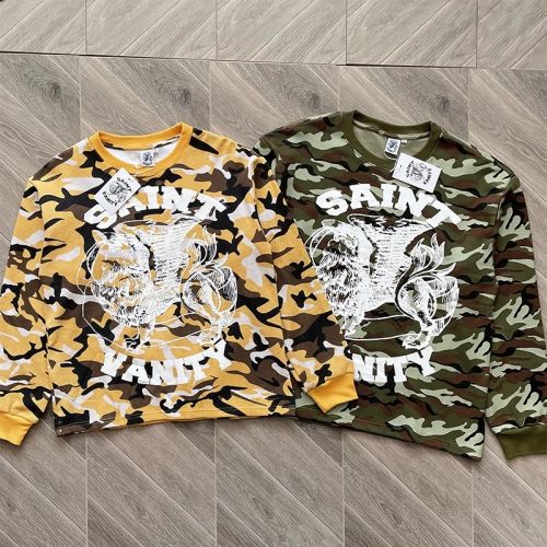 Saint Vanity Retro Camo Printed Casual Long Sleeve T-Shirt