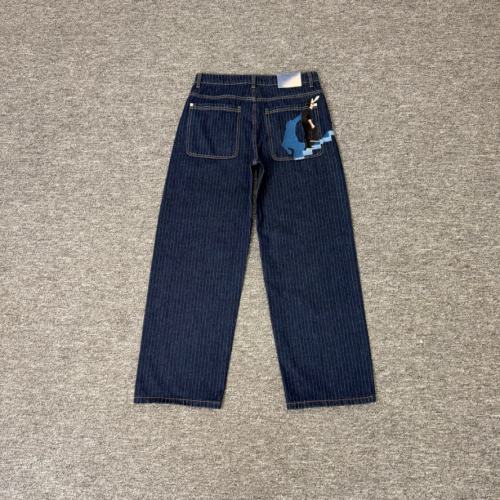 Derschutze Vertical Striped Unisex Loose Straight Denim Jeans
