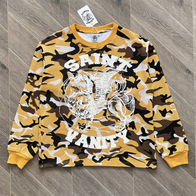 Saint Vanity Retro Camo Printed Casual Long Sleeve T-Shirt