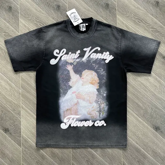 1:1 Top Quality Saint Vanity SV Flower Girl Tee Black Floral Print Short Sleeve T-shirt