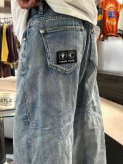 1:1 Top Quality Thug Club Radial Stitch Wide Leg Jeans