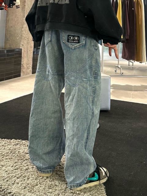 1:1 Top Quality Thug Club Radial Stitch Wide Leg Jeans